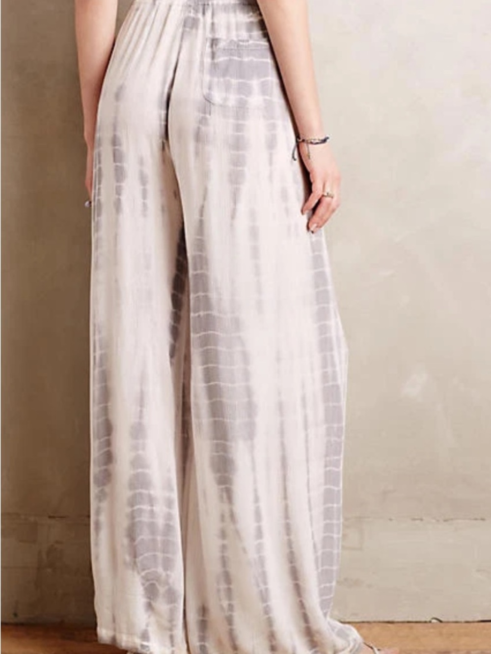 Anthropologie Mermaid Beachcomber Wide Leg Tie Dye  Gray And White Pants, Size M - Picture 3 of 16